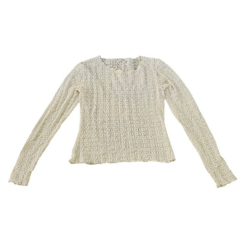 Natural Life Womens Cream Floral Lace Knit Long Sleeve Crew Neck Top Medium